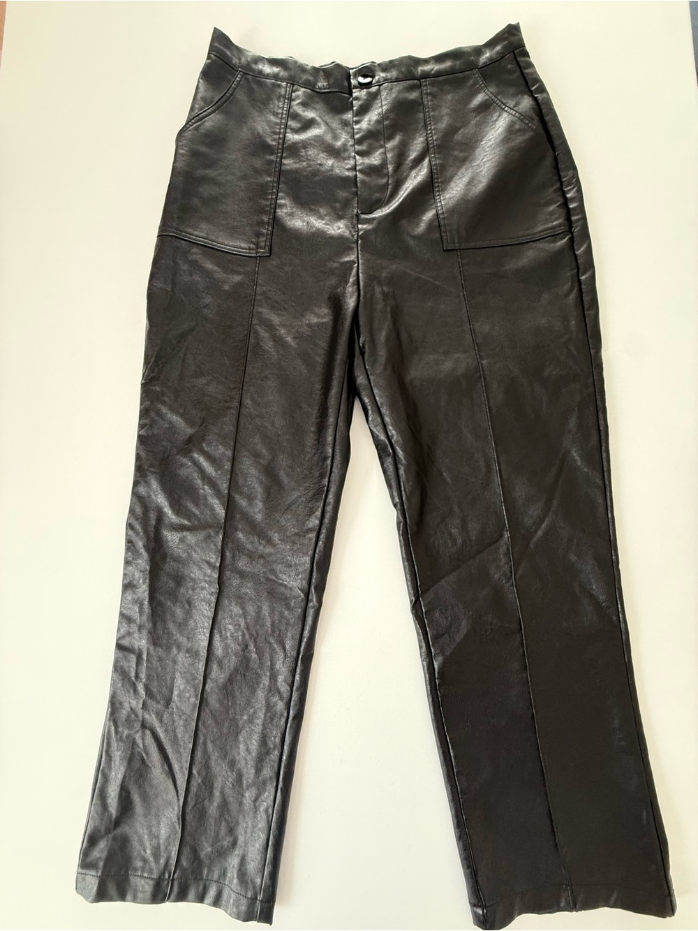 Princess Polly Black Faux Leather Straight Pants